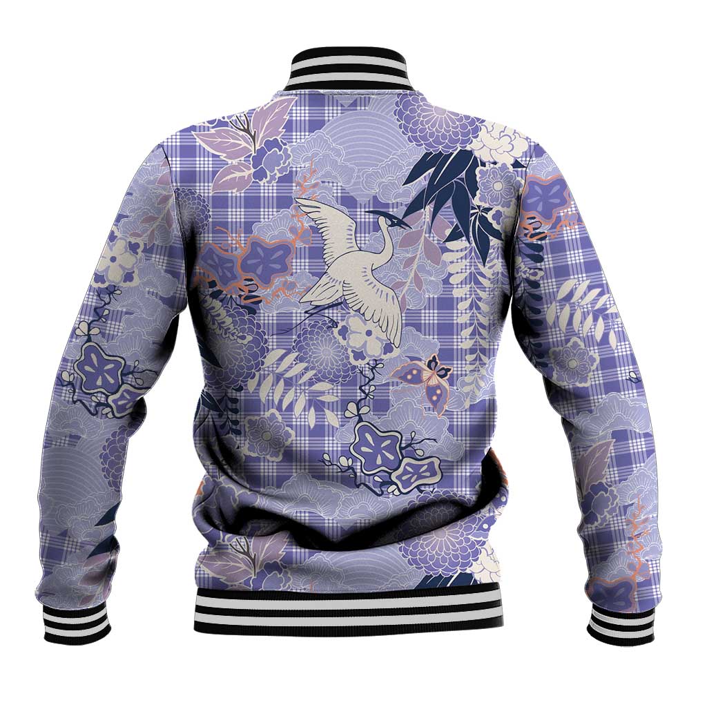 Purple Palaka Crane and Flowers Baseball Jacket Japan Heritage Spirit LT9 - Polynesian Pride