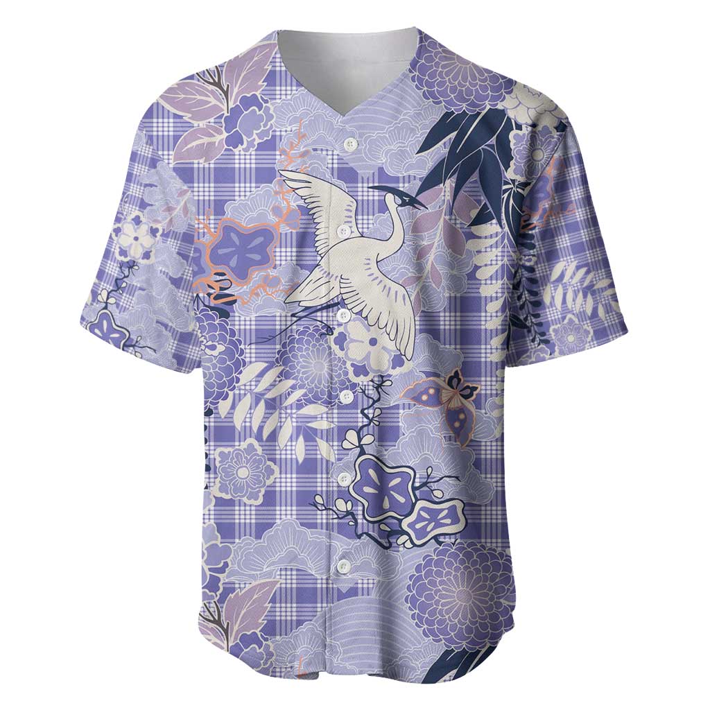 Purple Palaka Crane and Flowers Baseball Jersey Japan Heritage Spirit - Polynesian Pride