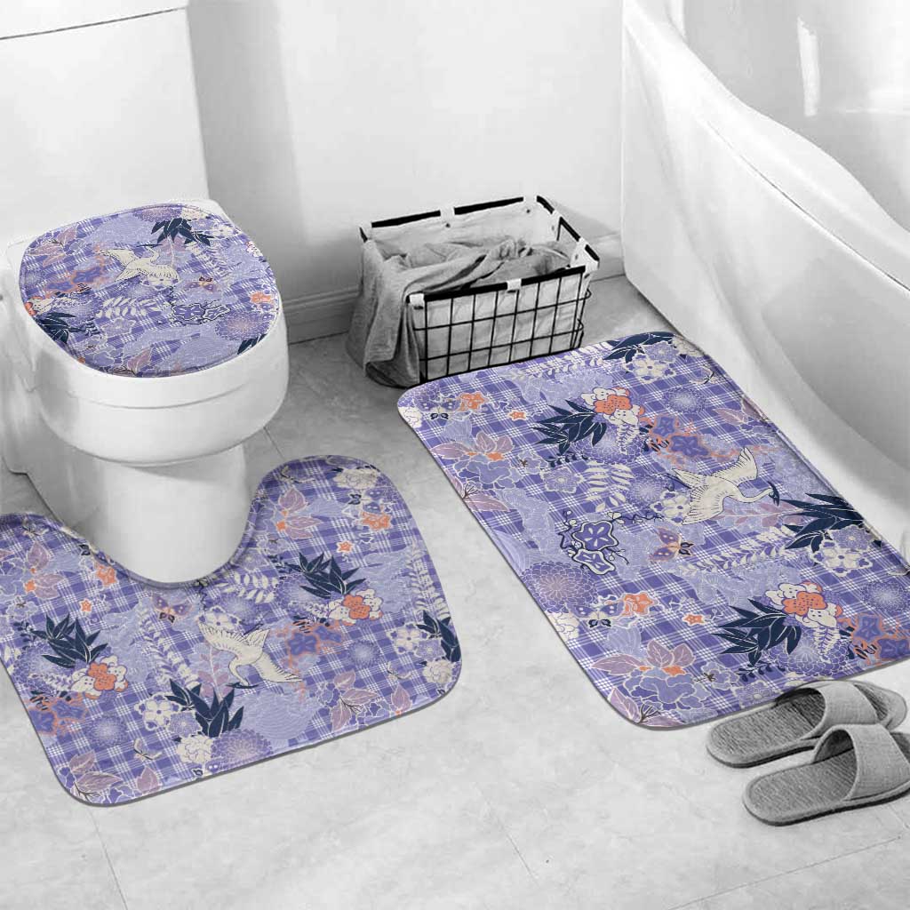 Purple Palaka Crane and Flowers Bathroom Set Japan Heritage Spirit - Polynesian Pride