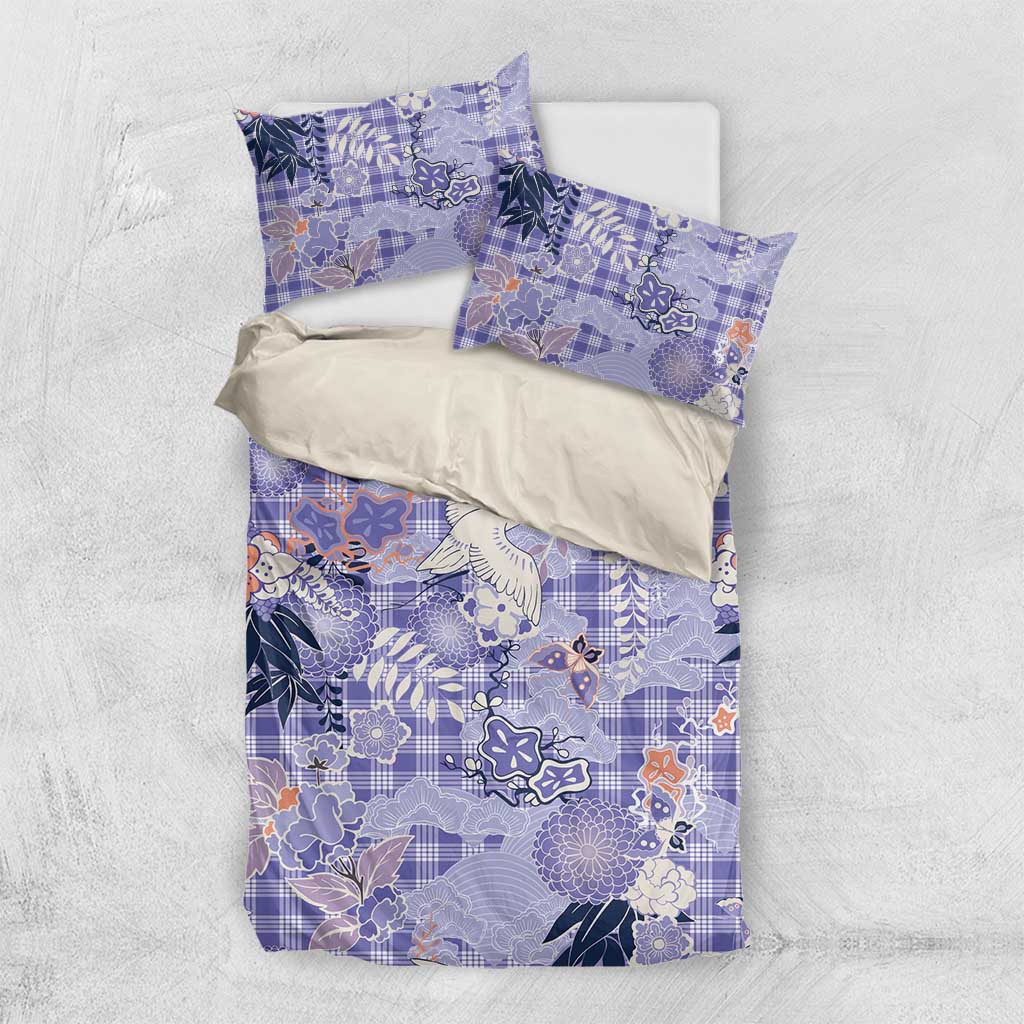 Purple Palaka Crane and Flowers Bedding Set Japan Heritage Spirit - Polynesian Pride