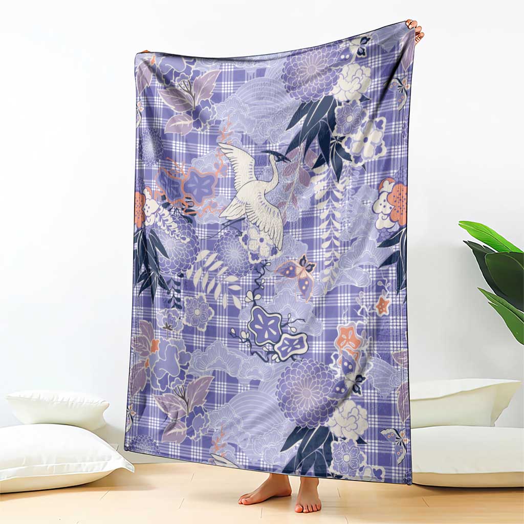 Purple Palaka Crane and Flowers Blanket Japan Heritage Spirit - Polynesian Pride