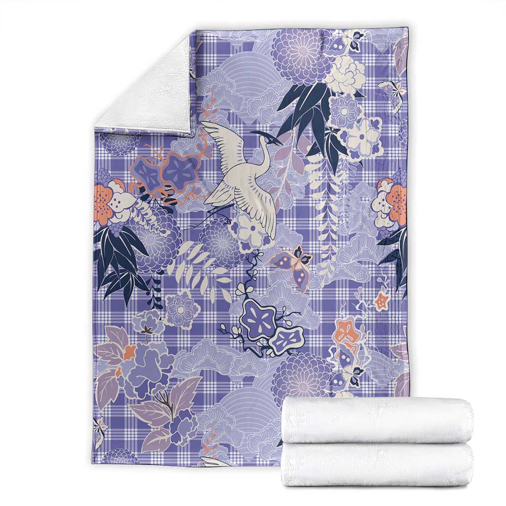 Purple Palaka Crane and Flowers Blanket Japan Heritage Spirit - Polynesian Pride