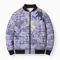 Purple Palaka Crane and Flowers Bomber Puffer Jacket Japan Heritage Spirit LT9 Unisex Purple - Polynesian Pride