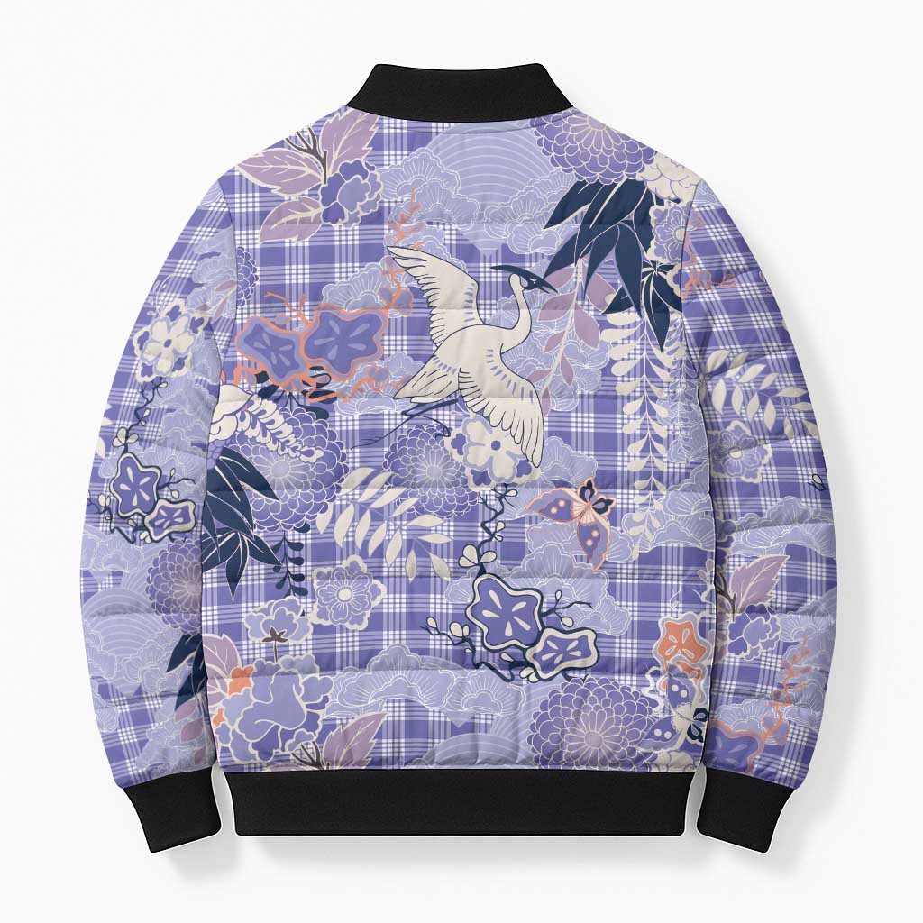 Purple Palaka Crane and Flowers Bomber Puffer Jacket Japan Heritage Spirit LT9 - Polynesian Pride