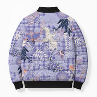 Purple Palaka Crane and Flowers Bomber Puffer Jacket Japan Heritage Spirit LT9 - Polynesian Pride