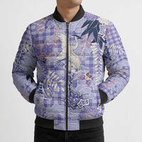 Purple Palaka Crane and Flowers Bomber Puffer Jacket Japan Heritage Spirit LT9 - Polynesian Pride