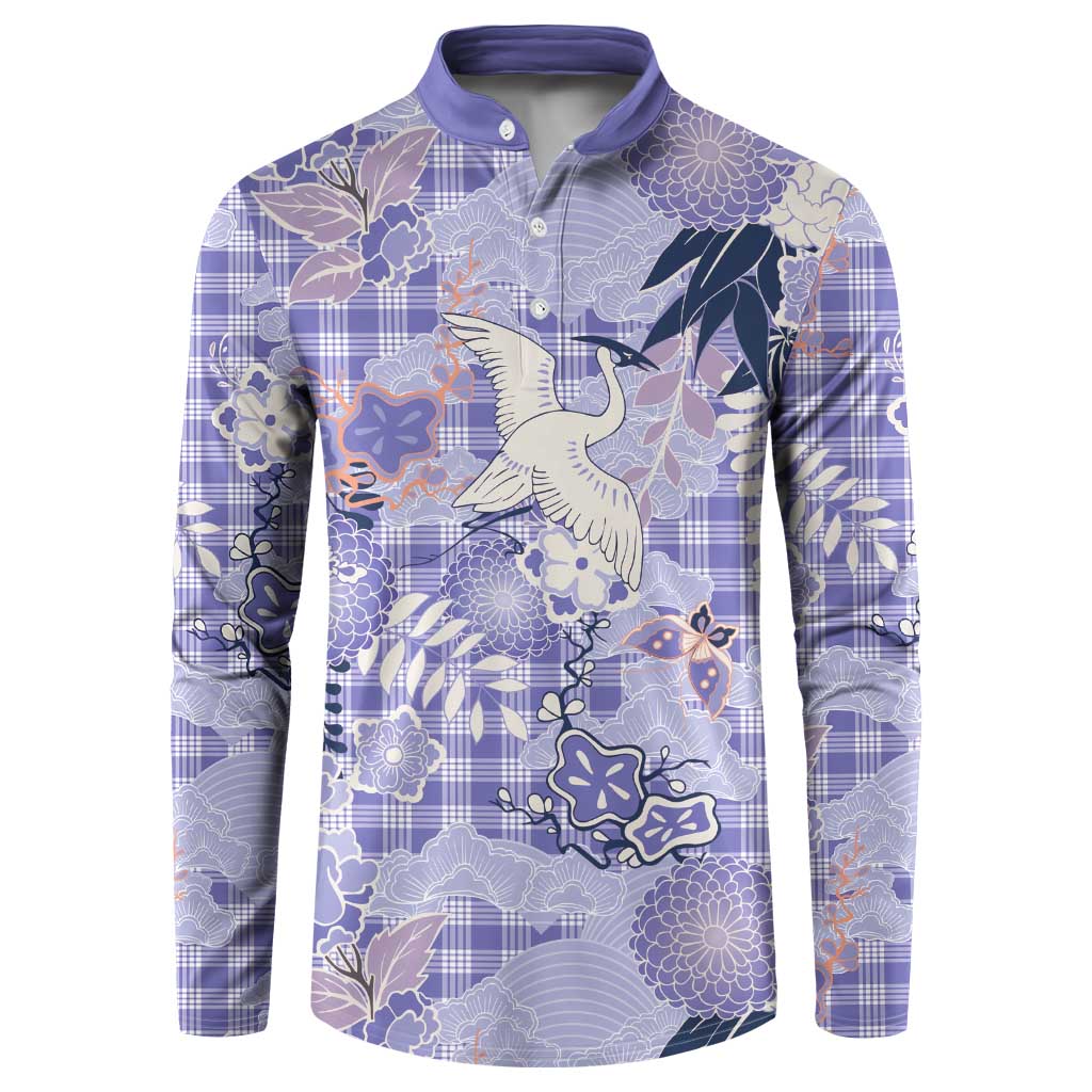 Purple Palaka Crane and Flowers Button Sweatshirt Japan Heritage Spirit LT9 Purple - Polynesian Pride