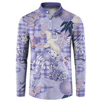 Purple Palaka Crane and Flowers Button Sweatshirt Japan Heritage Spirit LT9 Purple - Polynesian Pride