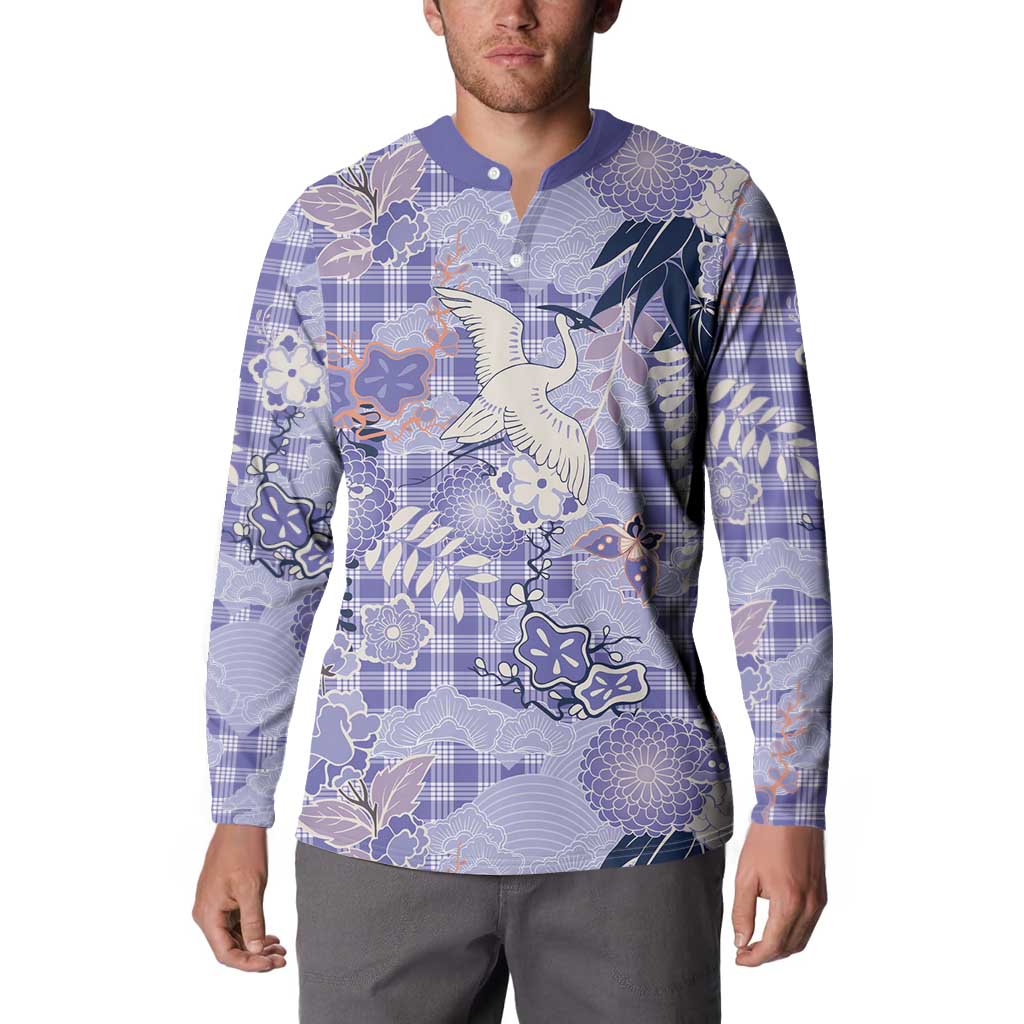 Purple Palaka Crane and Flowers Button Sweatshirt Japan Heritage Spirit LT9 - Polynesian Pride