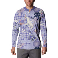 Purple Palaka Crane and Flowers Button Sweatshirt Japan Heritage Spirit LT9 - Polynesian Pride