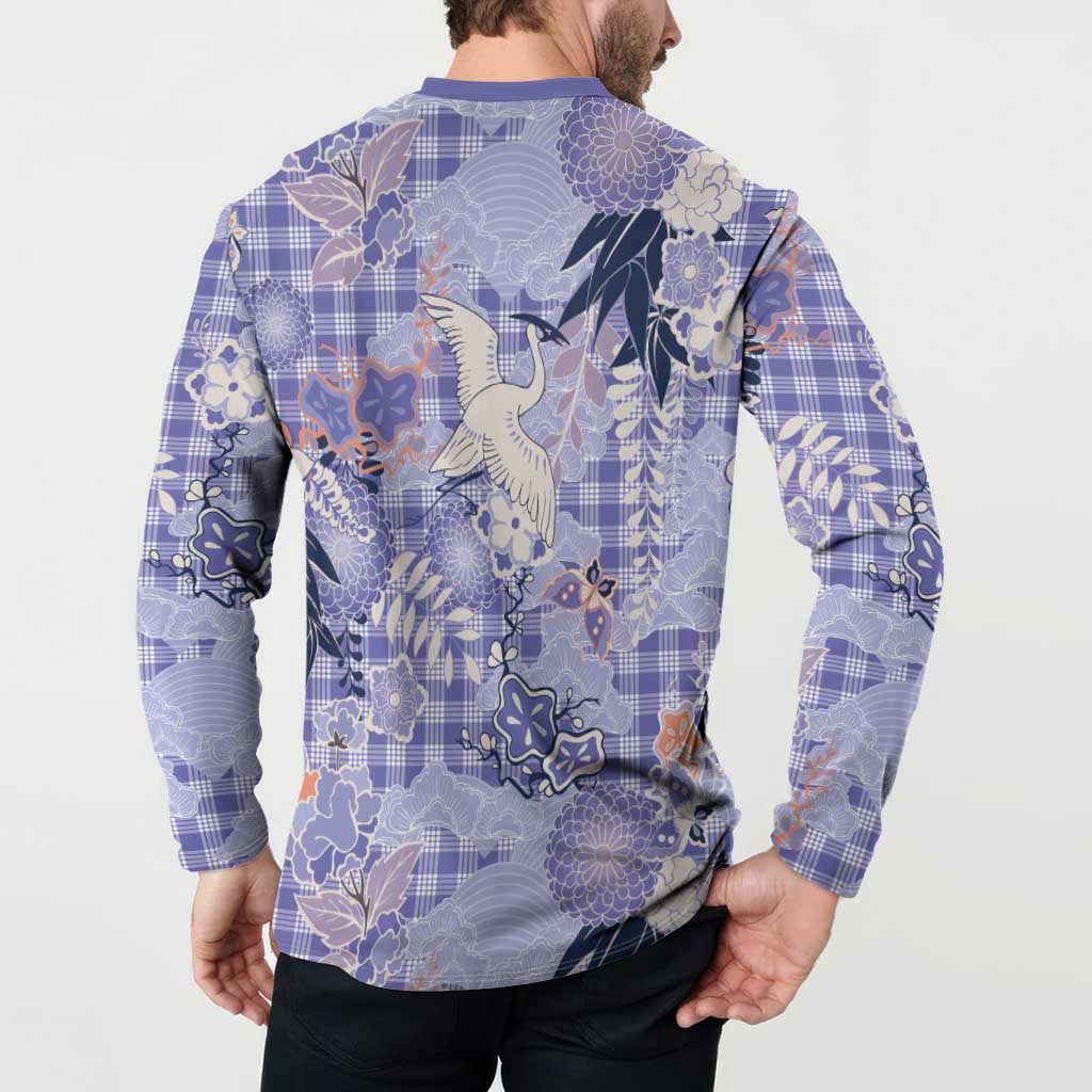 Purple Palaka Crane and Flowers Button Sweatshirt Japan Heritage Spirit LT9 - Polynesian Pride