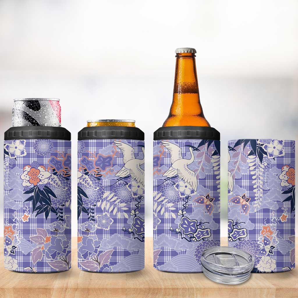 Purple Palaka Crane and Flowers 4 in 1 Can Cooler Tumbler Japan Heritage Spirit - Polynesian Pride