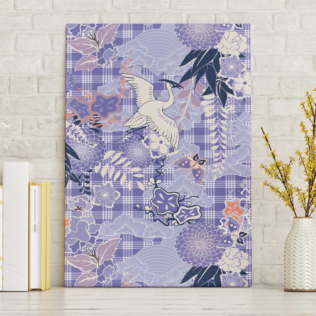 Purple Palaka Crane and Flowers Canvas Wall Art Japan Heritage Spirit LT9 Without Frame Purple - Polynesian Pride