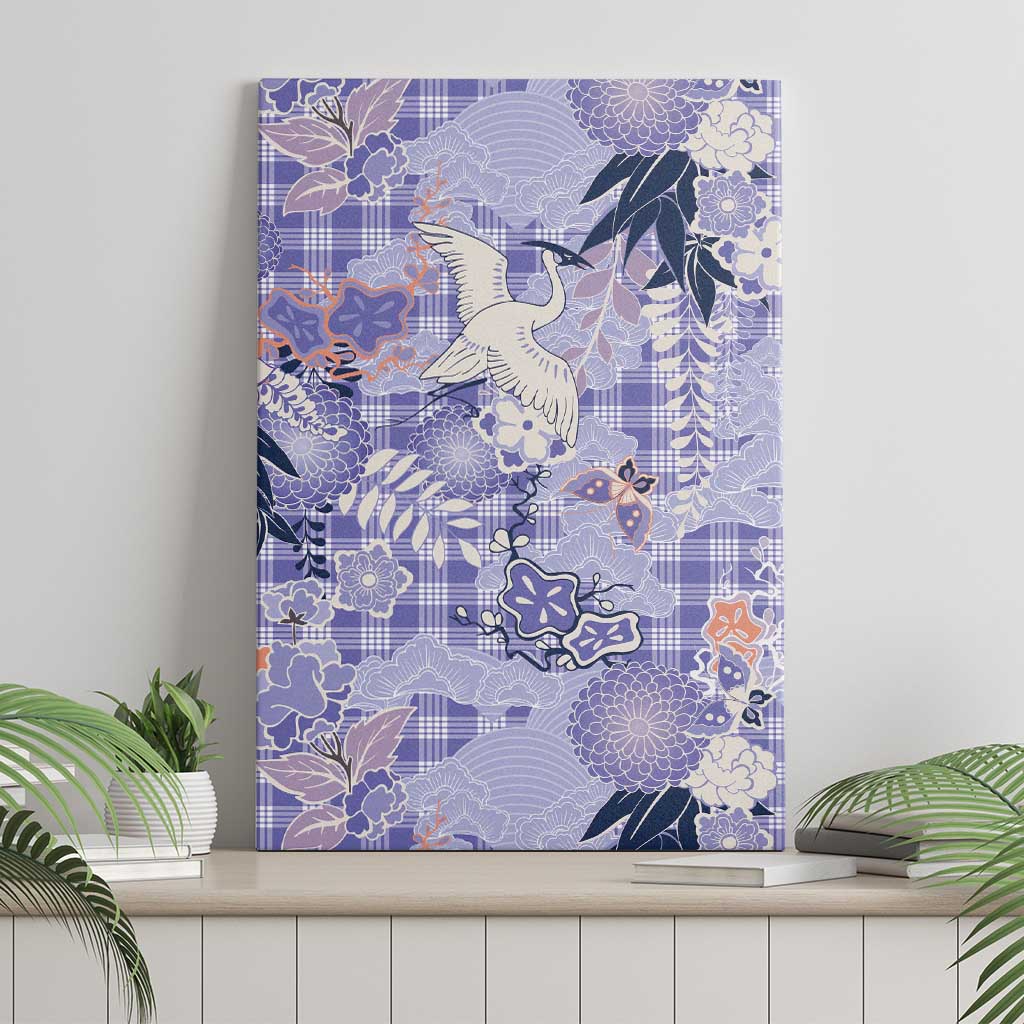 Purple Palaka Crane and Flowers Canvas Wall Art Japan Heritage Spirit LT9 - Polynesian Pride