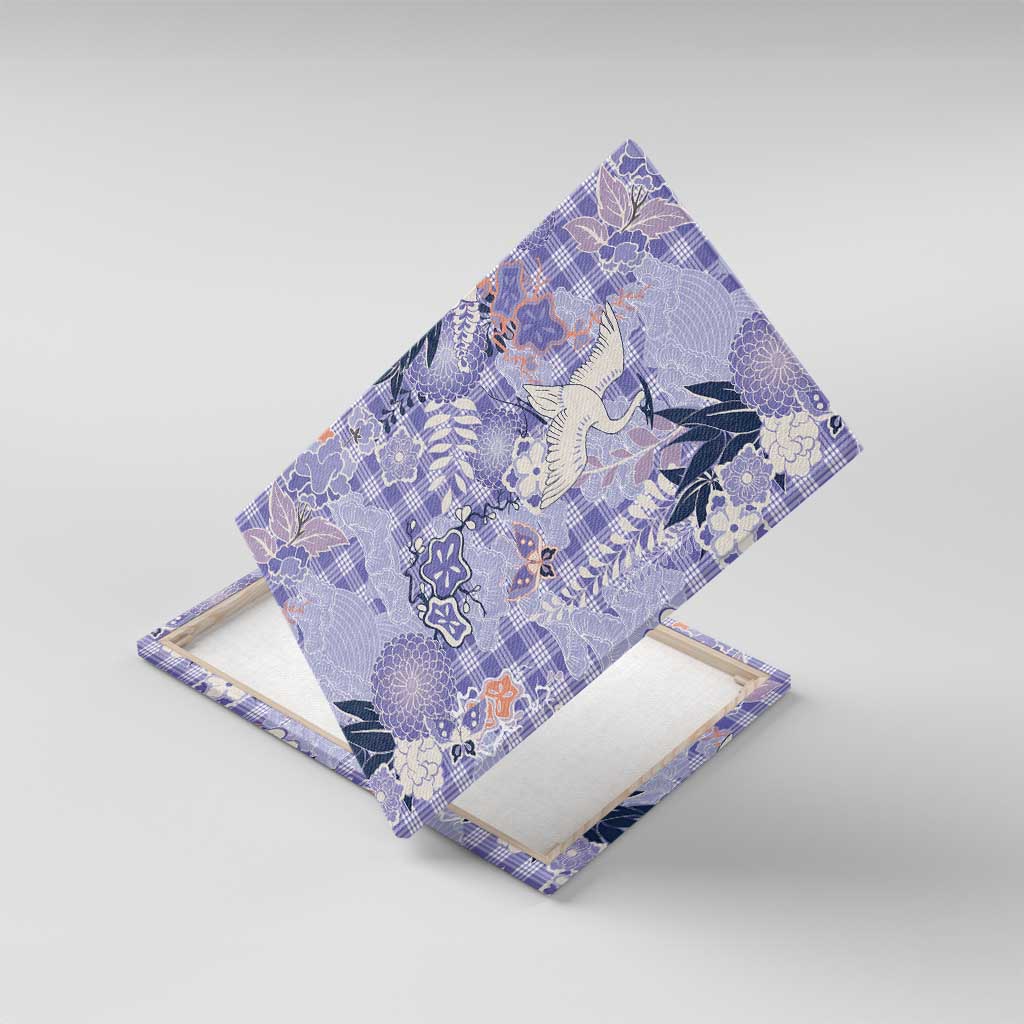 Purple Palaka Crane and Flowers Canvas Wall Art Japan Heritage Spirit LT9 With Frame Purple - Polynesian Pride