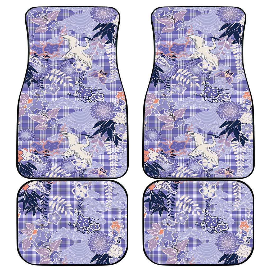 Purple Palaka Crane and Flowers Car Mats Japan Heritage Spirit LT9 - Polynesian Pride