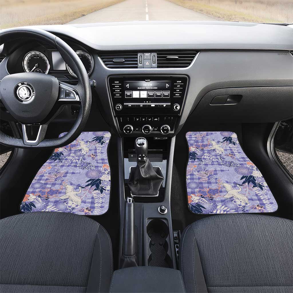 Purple Palaka Crane and Flowers Car Mats Japan Heritage Spirit LT9 Set 2pcs - Front Purple - Polynesian Pride