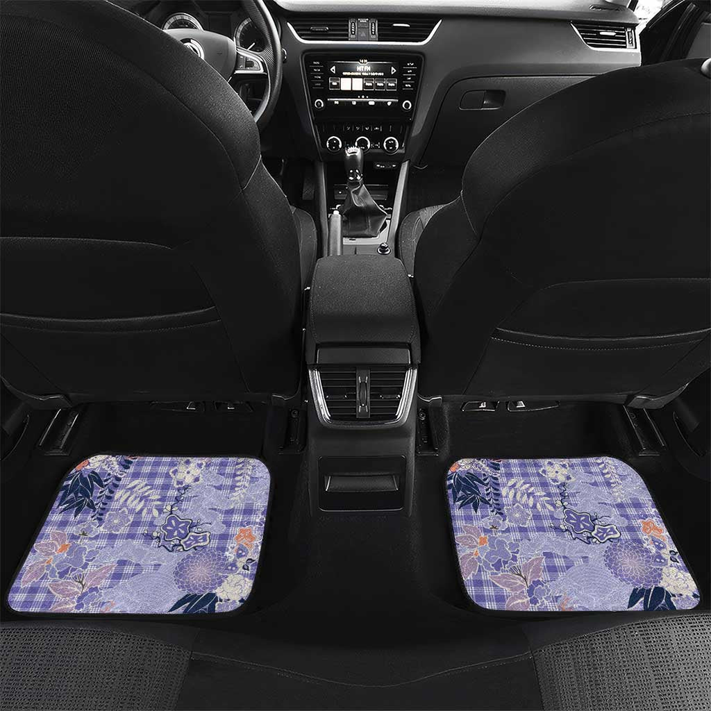 Purple Palaka Crane and Flowers Car Mats Japan Heritage Spirit LT9 Set 2pcs - Back Purple - Polynesian Pride