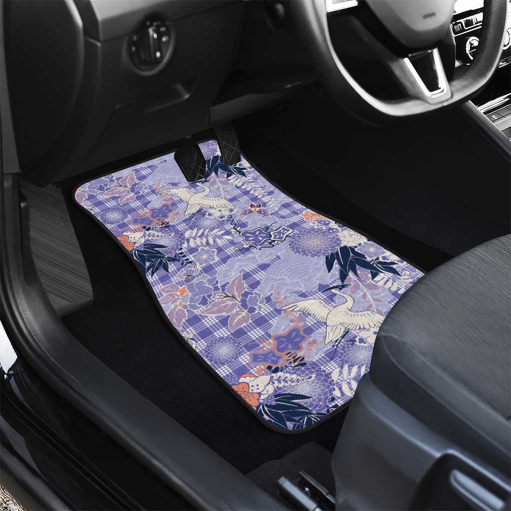 Purple Palaka Crane and Flowers Car Mats Japan Heritage Spirit LT9 - Polynesian Pride