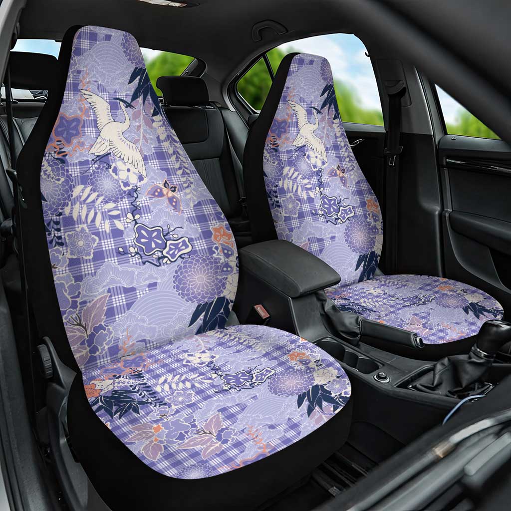 Purple Palaka Crane and Flowers Car Seat Cover Japan Heritage Spirit - Polynesian Pride