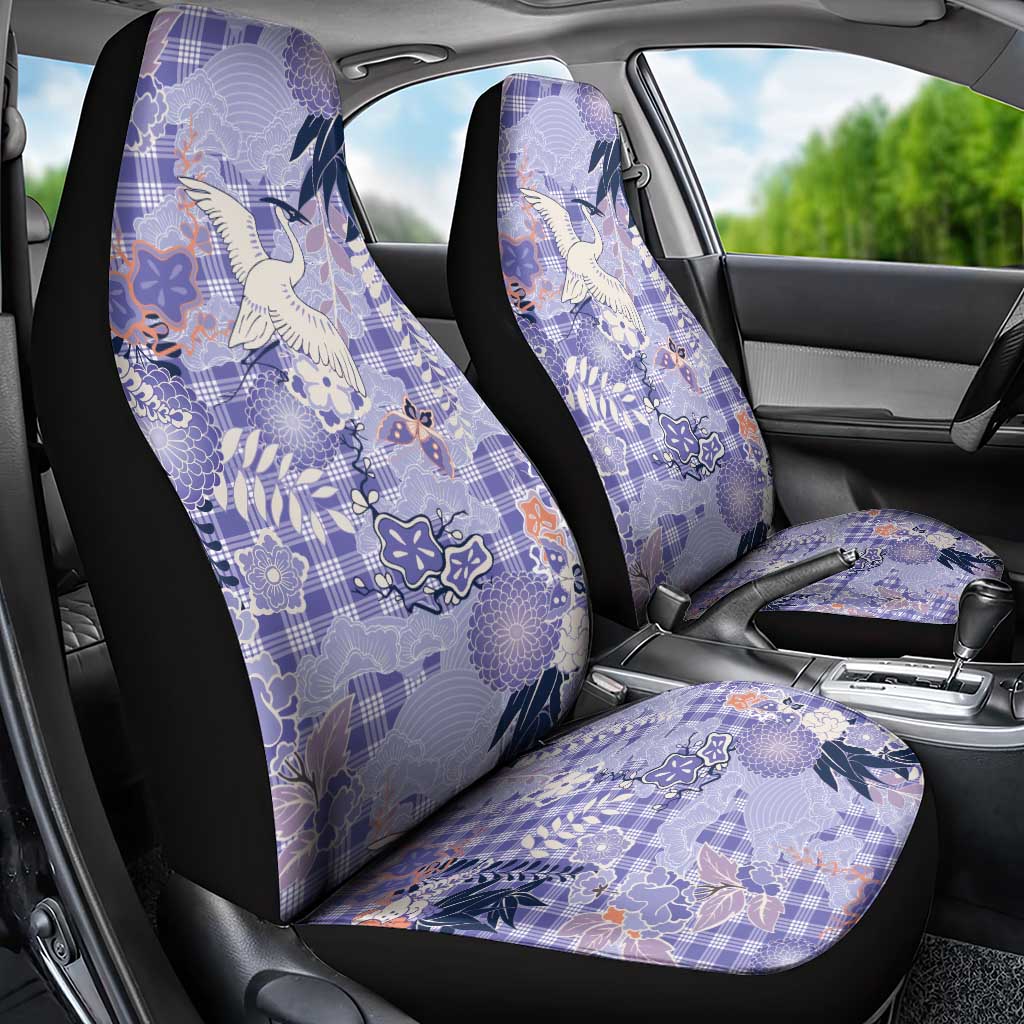Purple Palaka Crane and Flowers Car Seat Cover Japan Heritage Spirit - Polynesian Pride