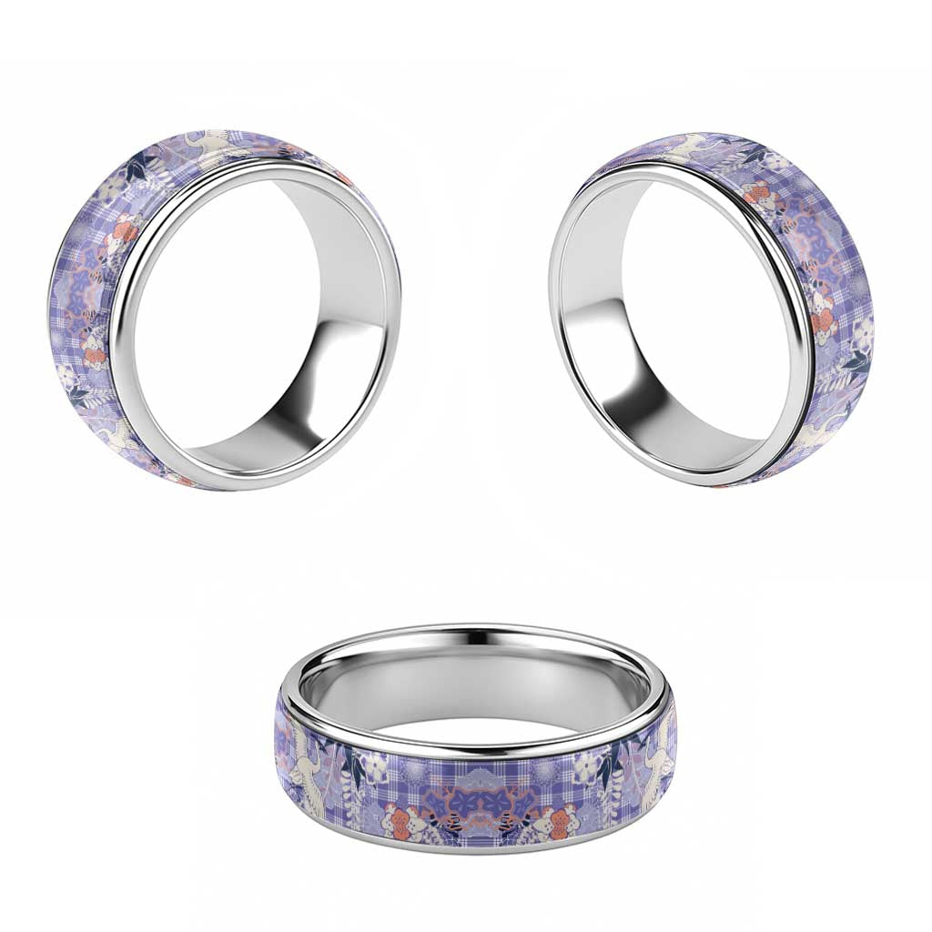 Purple Palaka Crane and Flowers Classic Ring Japan Heritage Spirit LT9 - Polynesian Pride