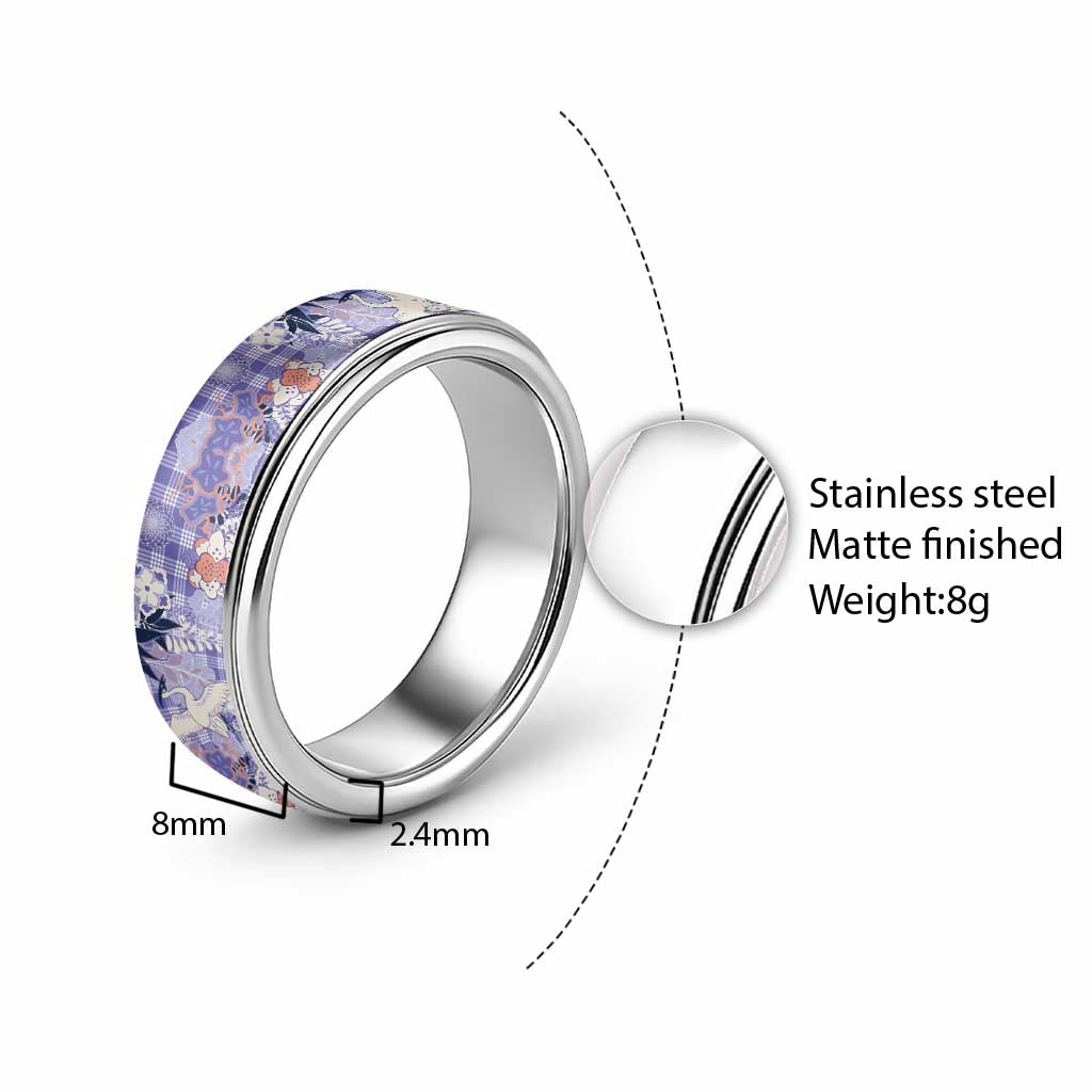 Purple Palaka Crane and Flowers Classic Ring Japan Heritage Spirit LT9 - Polynesian Pride