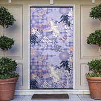 Purple Palaka Crane and Flowers Door Cover Japan Heritage Spirit - Polynesian Pride