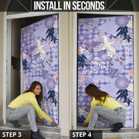 Purple Palaka Crane and Flowers Door Cover Japan Heritage Spirit - Polynesian Pride