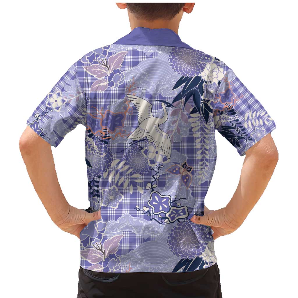 Purple Palaka Crane and Flowers Family Matching Mermaid Dress and Hawaiian Shirt Japan Heritage Spirit - Polynesian Pride