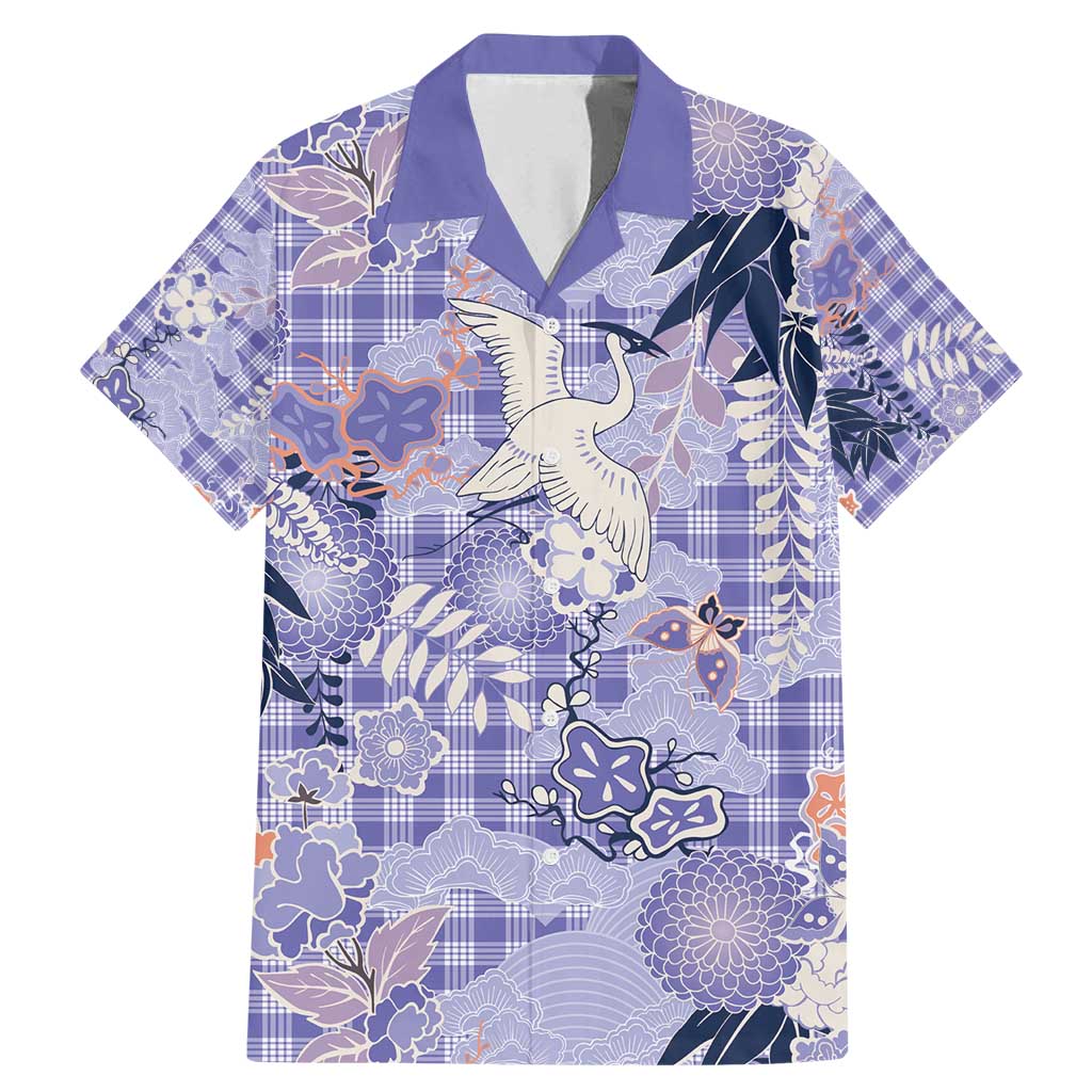 Purple Palaka Crane and Flowers Family Matching Mermaid Dress and Hawaiian Shirt Japan Heritage Spirit - Polynesian Pride