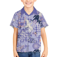 Purple Palaka Crane and Flowers Family Matching Off The Shoulder Long Sleeve Dress and Hawaiian Shirt Japan Heritage Spirit - Polynesian Pride