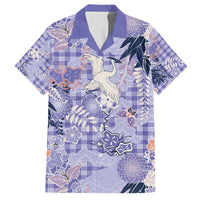 Purple Palaka Crane and Flowers Family Matching Off Shoulder Short Dress and Hawaiian Shirt Japan Heritage Spirit - Polynesian Pride