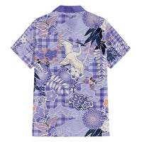 Purple Palaka Crane and Flowers Family Matching Off Shoulder Short Dress and Hawaiian Shirt Japan Heritage Spirit - Polynesian Pride