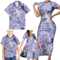 Purple Palaka Crane and Flowers Family Matching Short Sleeve Bodycon Dress and Hawaiian Shirt Japan Heritage Spirit - Polynesian Pride
