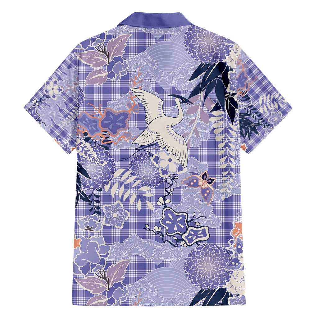 Purple Palaka Crane and Flowers Family Matching Summer Maxi Dress and Hawaiian Shirt Japan Heritage Spirit - Polynesian Pride