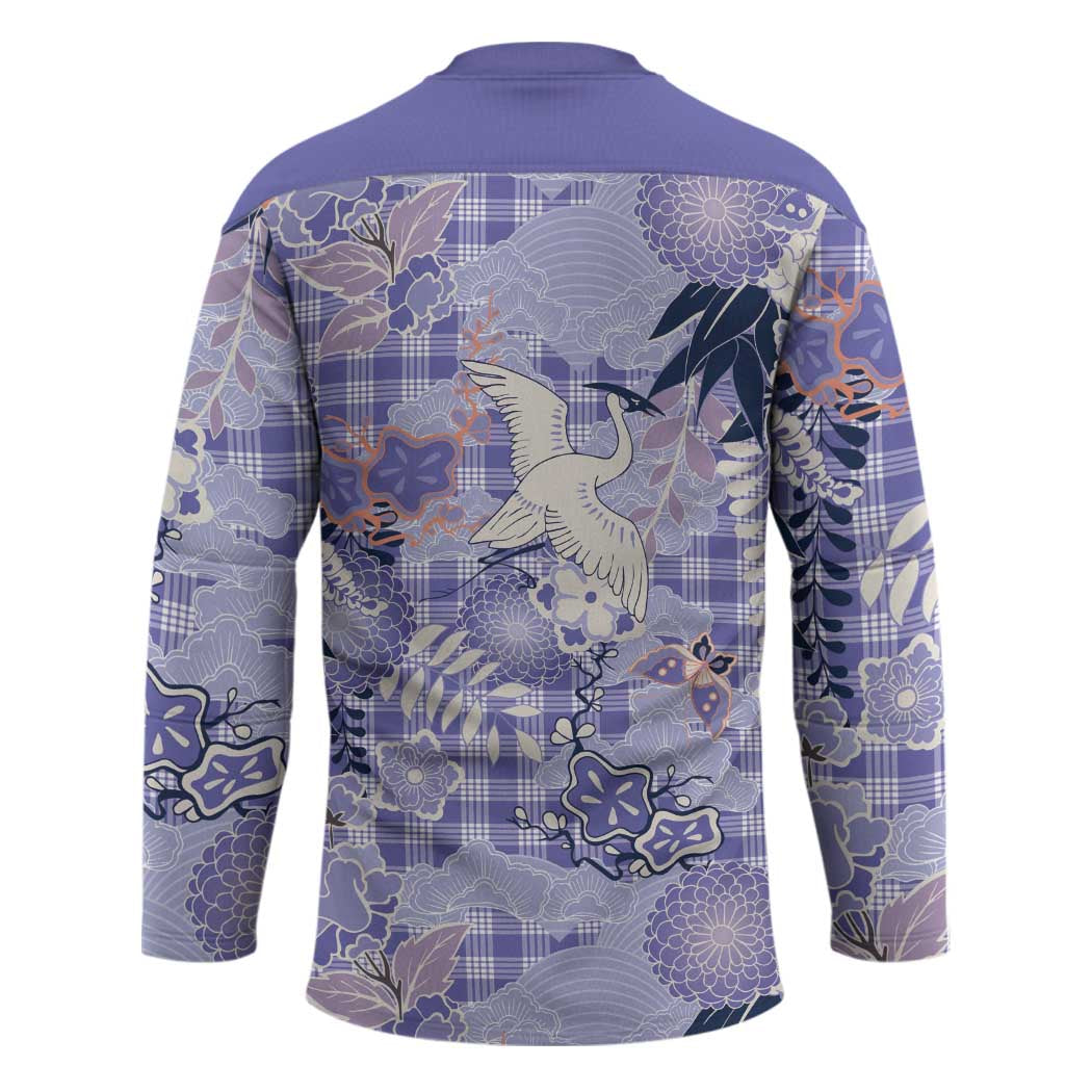 Purple Palaka Crane and Flowers Hockey Jersey Japan Heritage Spirit - Polynesian Pride