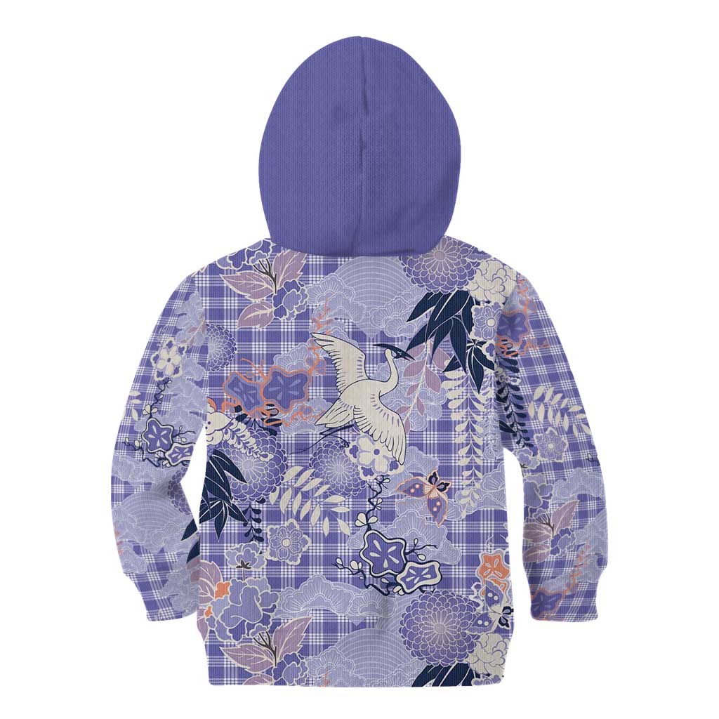 Purple Palaka Crane and Flowers Kid Hoodie Japan Heritage Spirit - Polynesian Pride