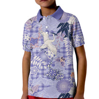 Purple Palaka Crane and Flowers Kid Polo Shirt Japan Heritage Spirit - Polynesian Pride
