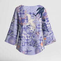 Purple Palaka Crane and Flowers Kimono Sleeve Blouse Japan Heritage Spirit LT9 - Polynesian Pride