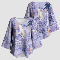 Purple Palaka Crane and Flowers Kimono Sleeve Blouse Japan Heritage Spirit LT9 - Polynesian Pride