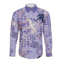 Purple Palaka Crane and Flowers Long Sleeve Button Shirt Japan Heritage Spirit LT9 Unisex Purple - Polynesian Pride