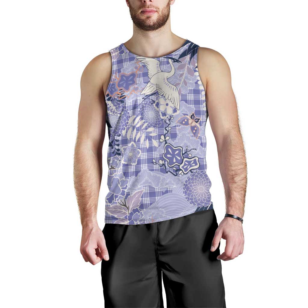 Purple Palaka Crane and Flowers Men Tank Top Japan Heritage Spirit - Polynesian Pride
