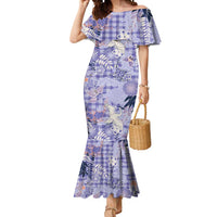 Purple Palaka Crane and Flowers Mermaid Dress Japan Heritage Spirit - Polynesian Pride