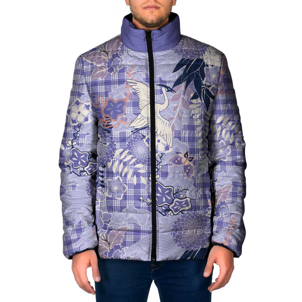 Purple Palaka Crane and Flowers Padded Jacket Japan Heritage Spirit LT9 Men Purple - Polynesian Pride