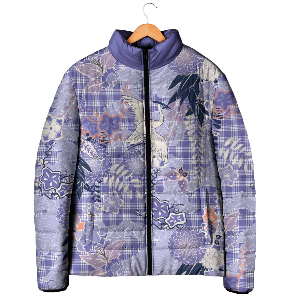 Purple Palaka Crane and Flowers Padded Jacket Japan Heritage Spirit LT9 - Polynesian Pride