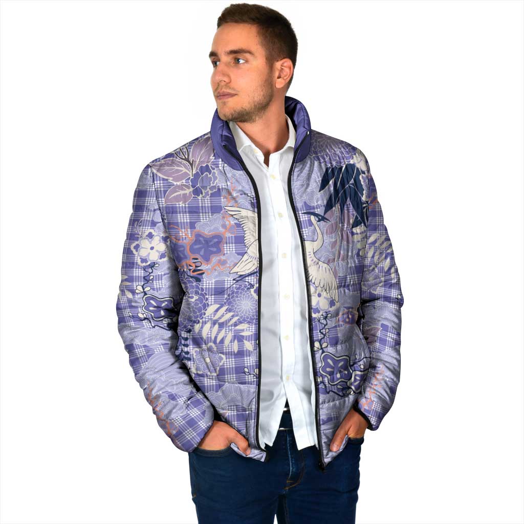 Purple Palaka Crane and Flowers Padded Jacket Japan Heritage Spirit LT9 - Polynesian Pride