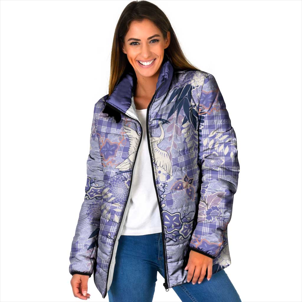 Purple Palaka Crane and Flowers Padded Jacket Japan Heritage Spirit LT9 Women Purple - Polynesian Pride