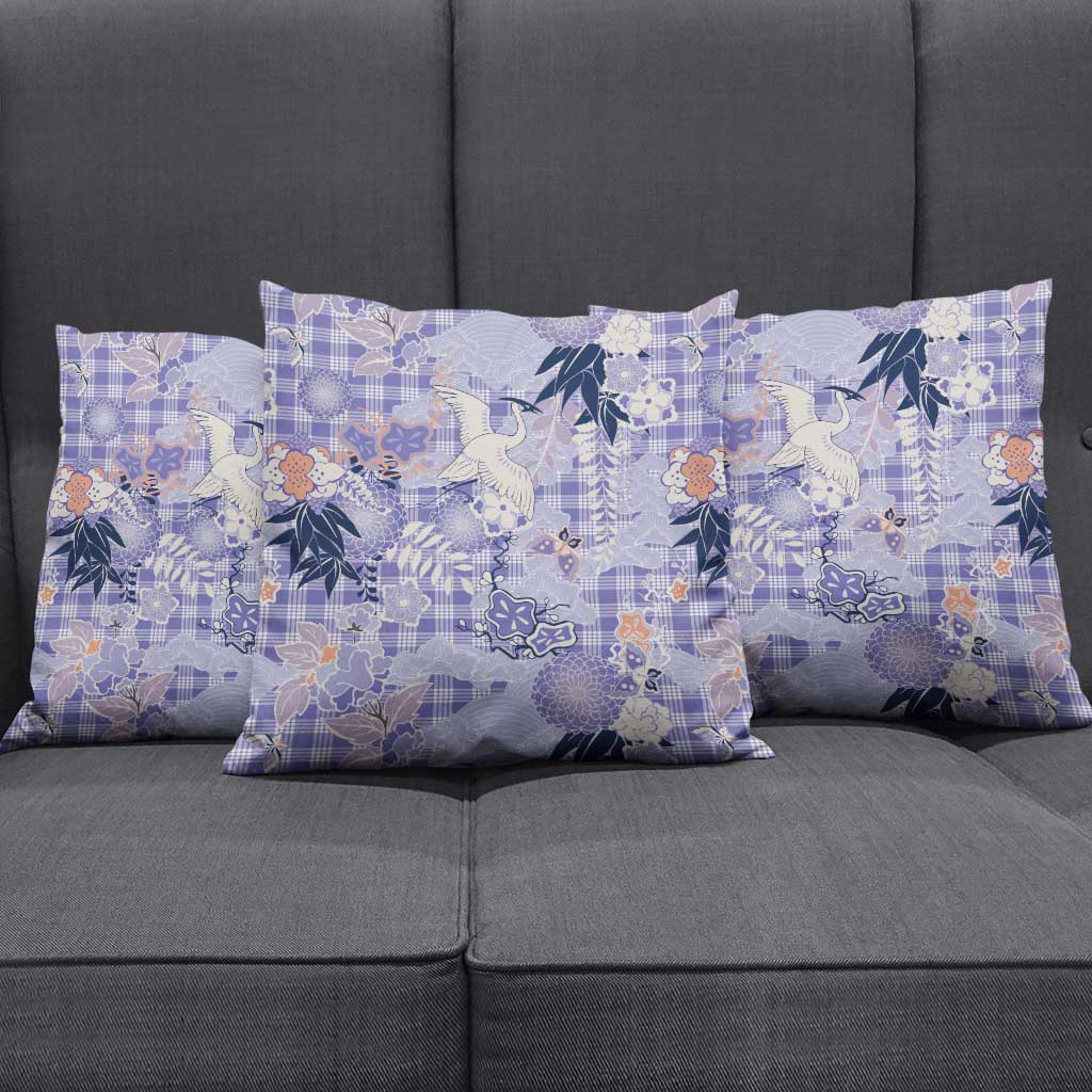 Purple Palaka Crane and Flowers Pillow Cover Japan Heritage Spirit - Polynesian Pride