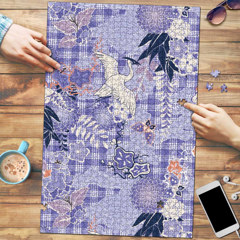 Purple Palaka Crane and Flowers Puzzle Japan Heritage Spirit LT9 Purple - Polynesian Pride